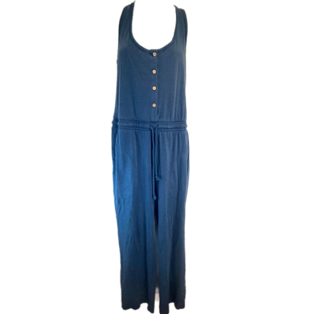 Faherty Jumpsuit Organic Cotton Sleeveless Drawstring Blue Women’s M